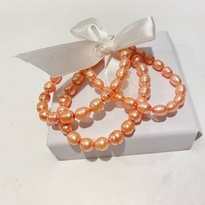Honora Natural Pink Freshwater Pearl Stretch Stack Bracelets Set of 3 New in Box